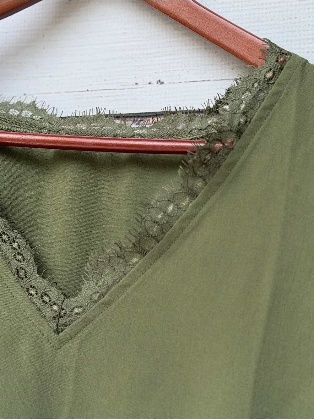 Lace Trim V-Neck Tank in Olive Green